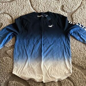 Blue and White Gradient Long Sleeve Shirt